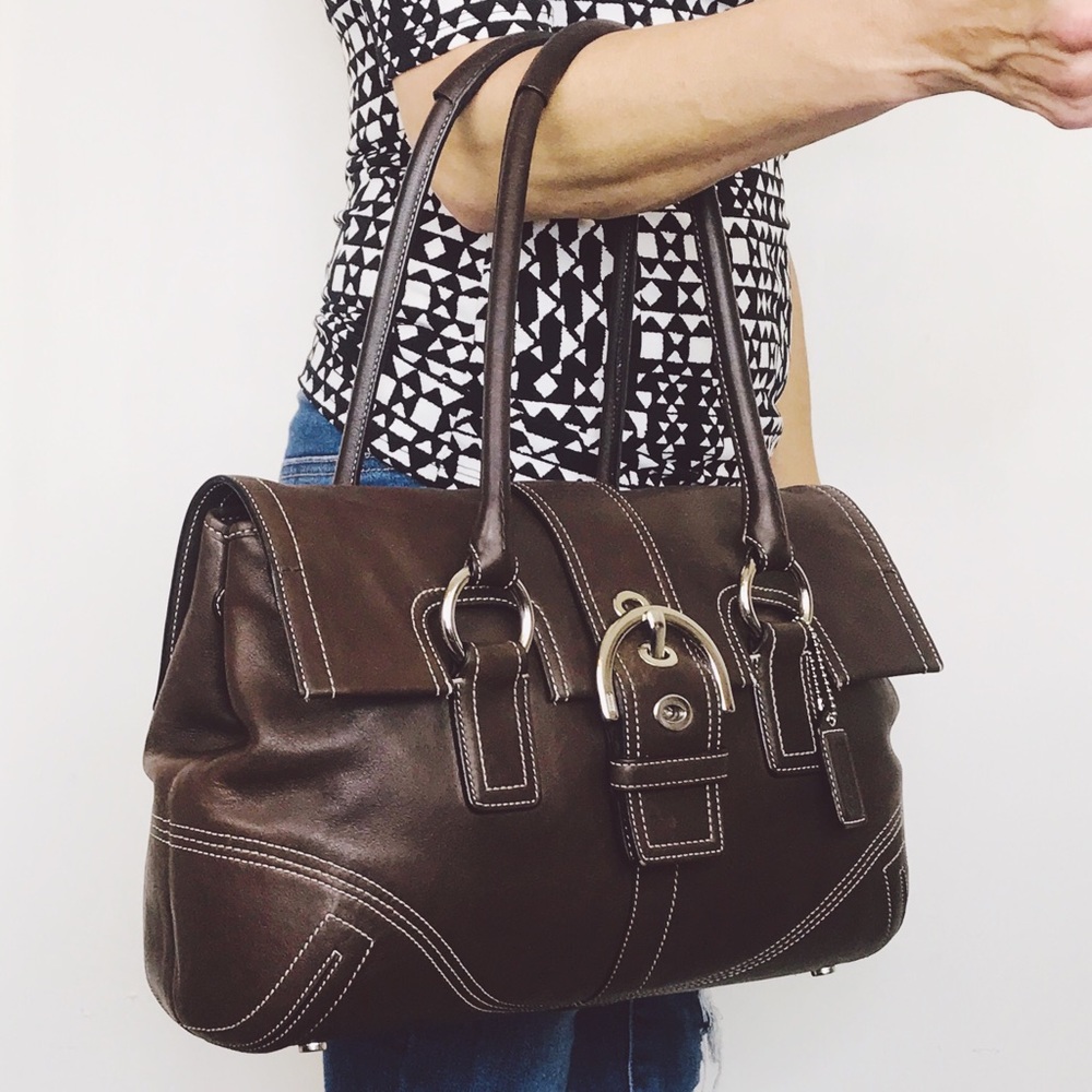 Coach Soho Lg Brown Leather Buckle Flap Bag